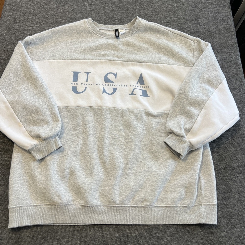 H&M Divided Mens Size Large‎ Sweatshirt Gray L Sleeve USA New York San Fran RTW!